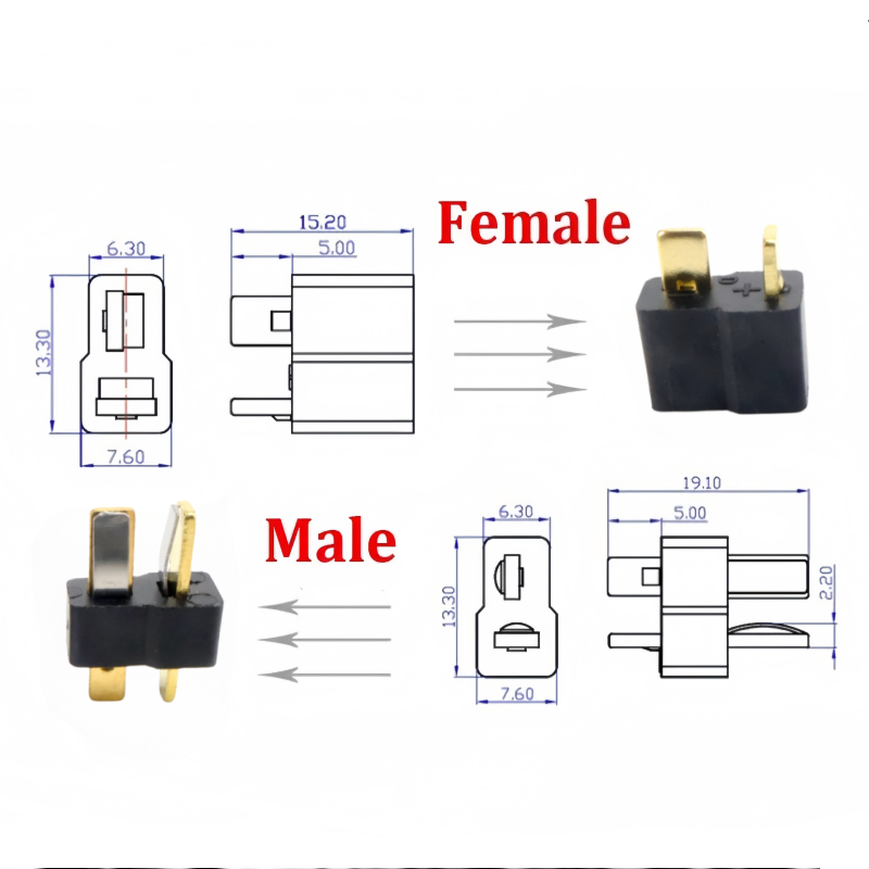 T Plug Male Female Connectors  - огляд і ціна Drone Rc Not Connected