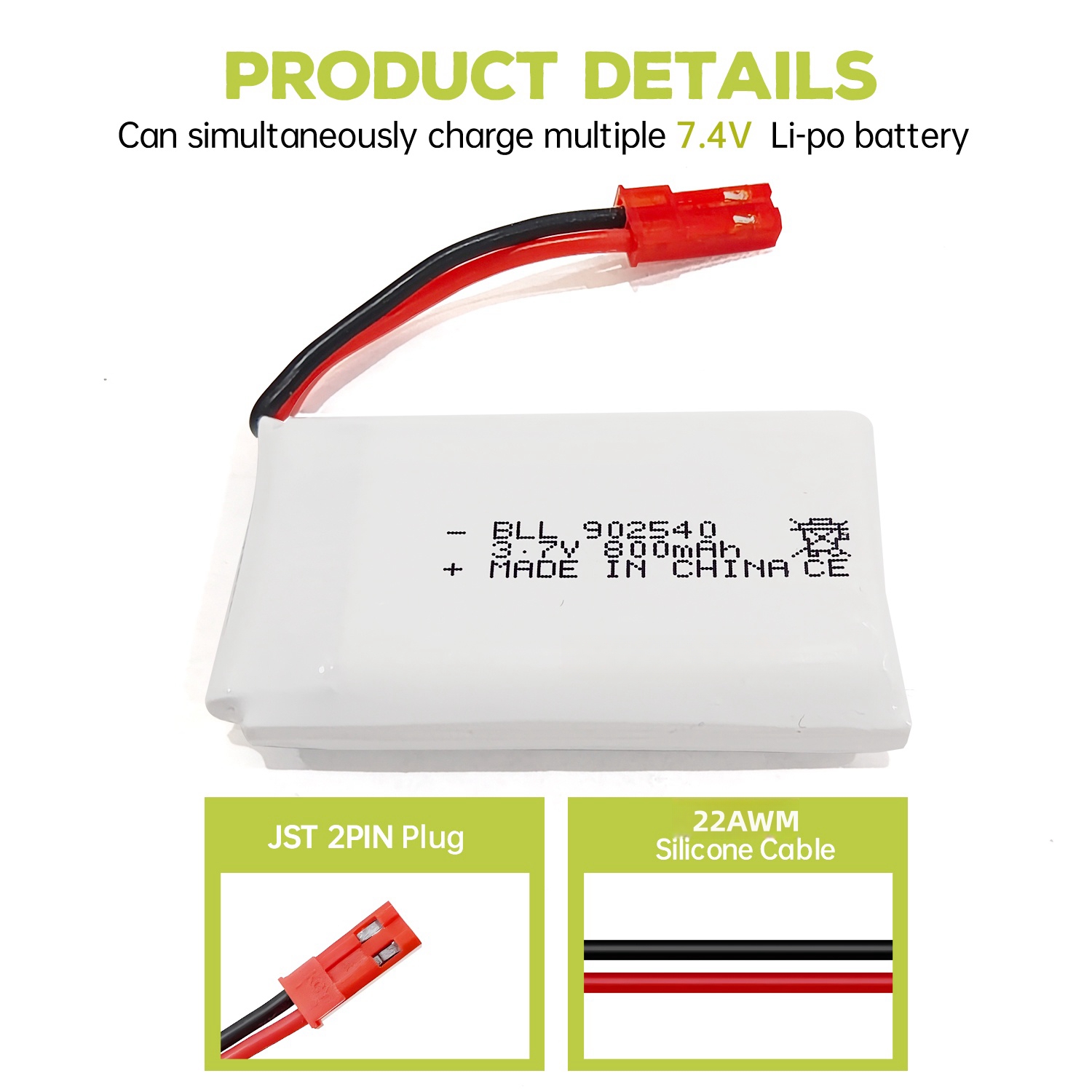 2PCS 3.7V 800mAh Lipo Battery  - огляд і ціна Drone Mjx Rc